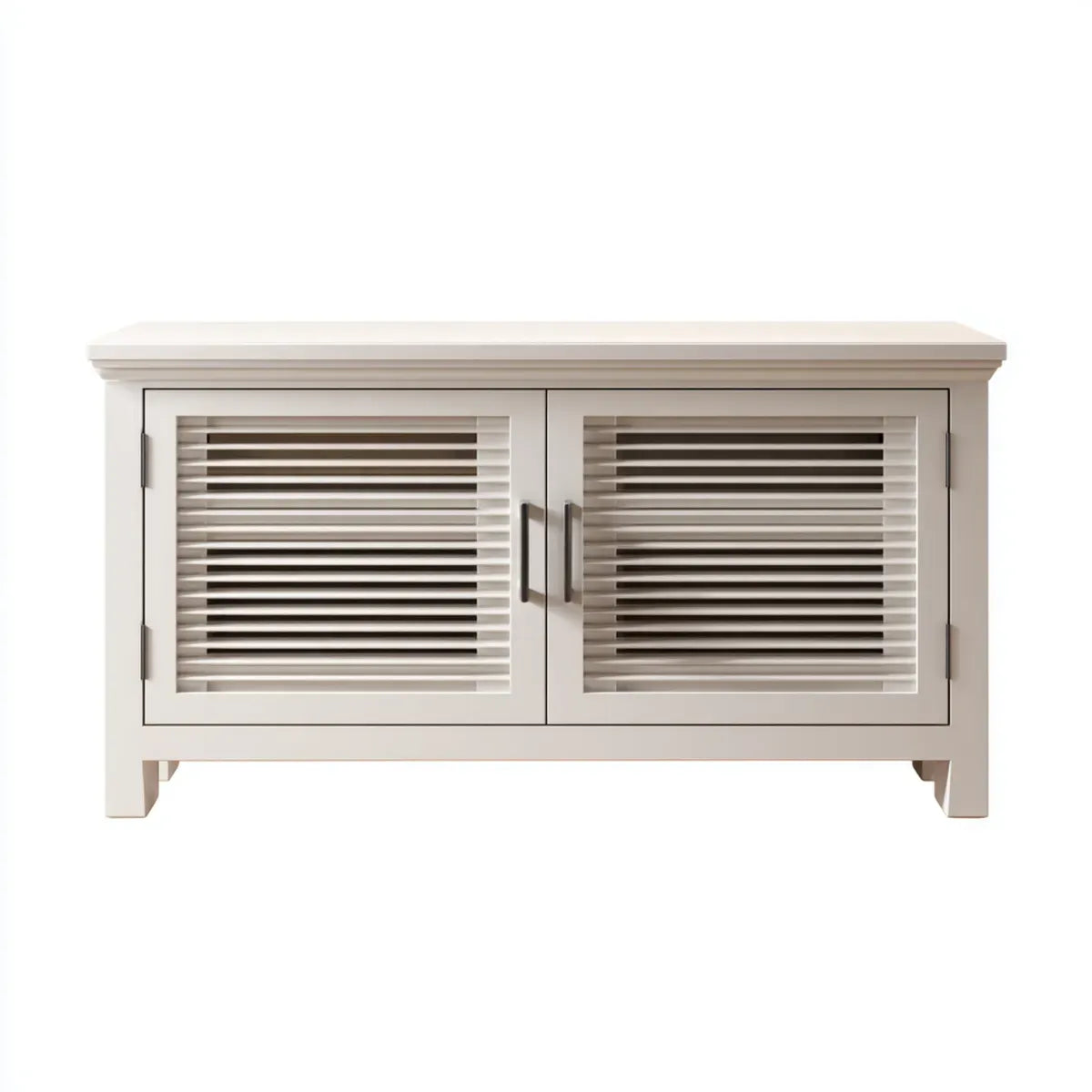 Meuble TV à 2 portes persiennées blanc cassé 120 x 40 x 75 cm en MDF rectangulaire