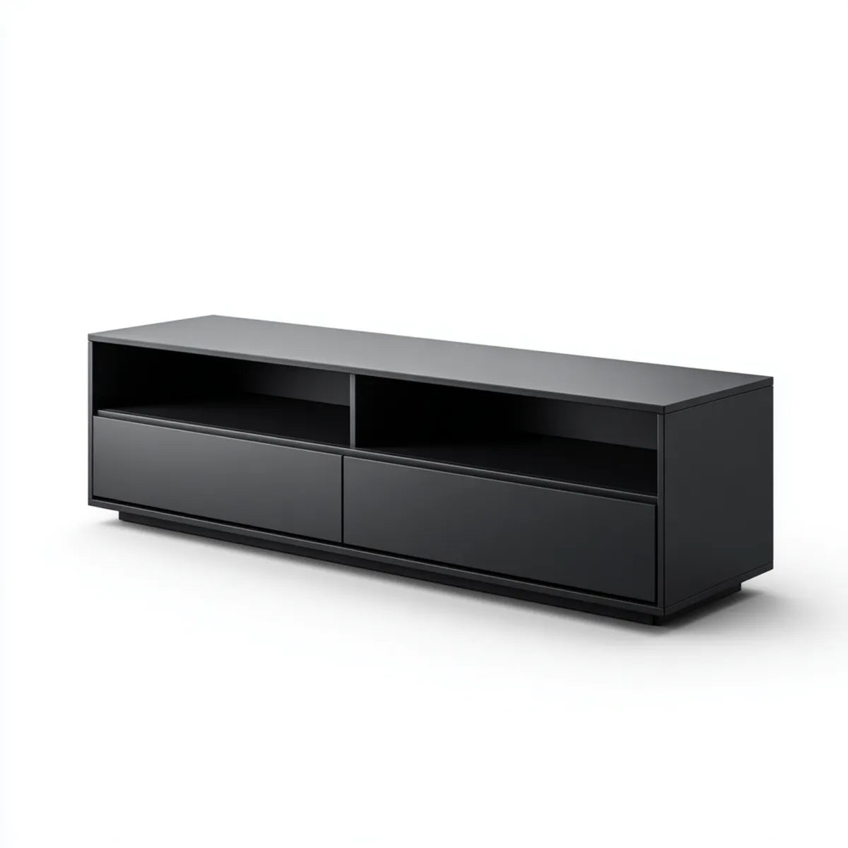 Meuble TV noir à 2 tiroirs et 2 niches en panneaux de particules 160 x 40 x 45 cm rectangulaire