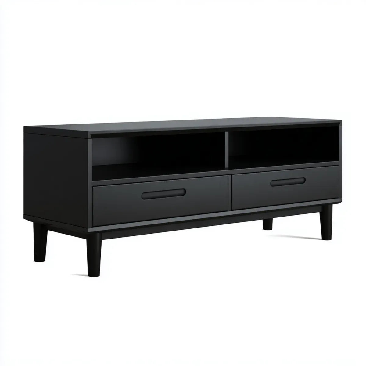 Meuble TV noir 120 x 40 x 50 cm en panneaux de particules rectangulaire avec 2 tiroirs et 2 niches