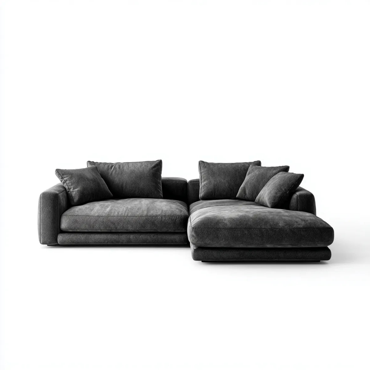 Canapé d'angle 4 places gris anthracite en velours de polyester avec méridienne droite 280 x 170 x 78 cm