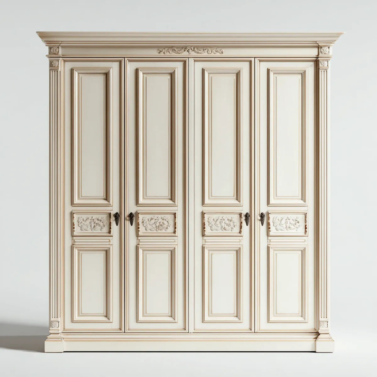 Armoire penderie 4 portes ivoire 220 x 60 x 230 cm en MDF rectangulaire