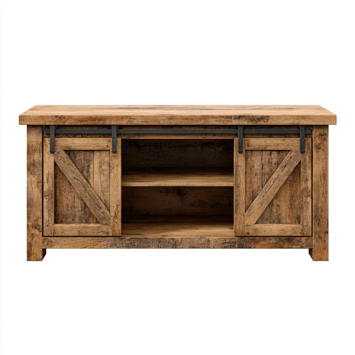Meuble TV avec portes coulissantes brun en bois massif recyclé rectangulaire 140 x 40 x 60 cm