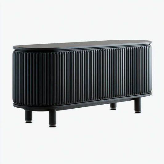 Meuble TV bas noir 160 x 40 x 75 cm en MDF à façade rainurée ovale