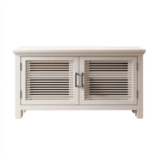 Meuble TV à 2 portes persiennées blanc cassé 120 x 40 x 75 cm en MDF rectangulaire