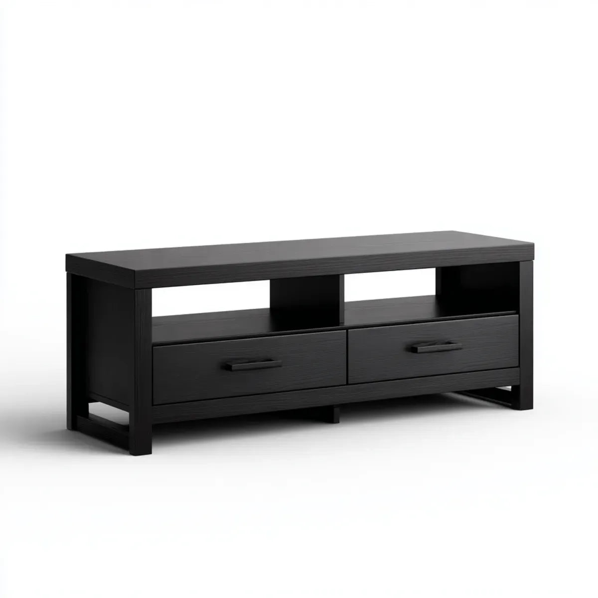 Meuble TV rectangulaire noir avec 2 tiroirs 120 x 40 x 50 cm en panneaux MDF mélaminés