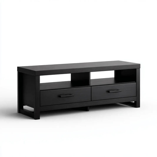 Meuble TV rectangulaire noir avec 2 tiroirs 120 x 40 x 50 cm en panneaux MDF mélaminés
