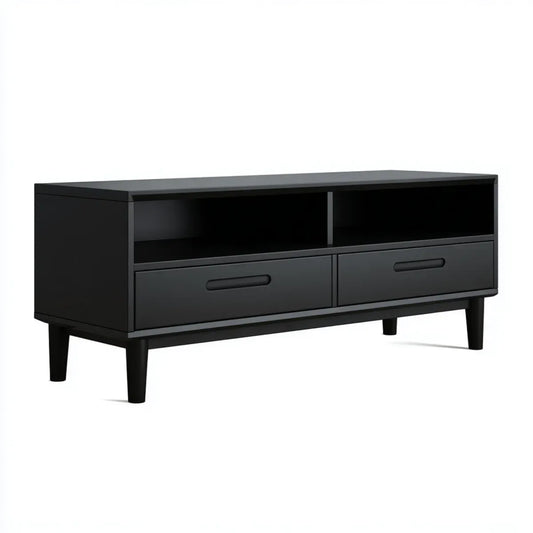 Meuble TV noir 120 x 40 x 50 cm en panneaux de particules rectangulaire avec 2 tiroirs et 2 niches