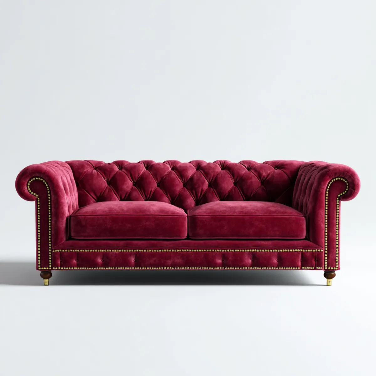 Canapé Chesterfield 3 places bordeaux en velours de polyester rectangulaire 220 x 90 x 78 cm
