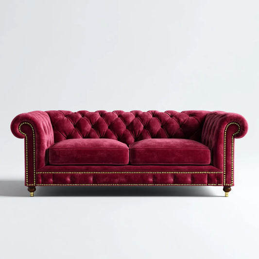 Canapé Chesterfield 3 places bordeaux en velours de polyester rectangulaire 220 x 90 x 78 cm