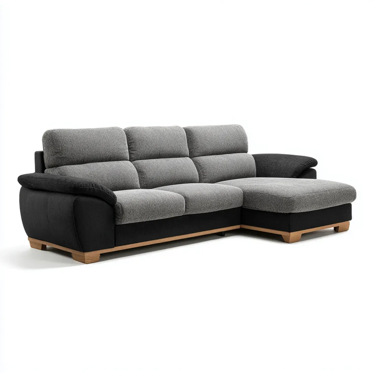 Canapé d'angle 3 places avec méridienne droite gris anthracite et noir en polyester forme L 250 x 160 x 90 cm