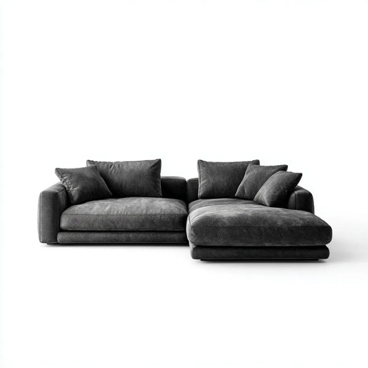 Canapé d'angle 4 places gris anthracite en velours de polyester avec méridienne droite 280 x 170 x 78 cm