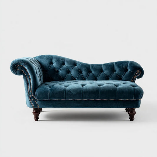 Canapé 2 places Chesterfield bleu pétrole en velours polyester rectangulaire 170 x 85 x 78 cm