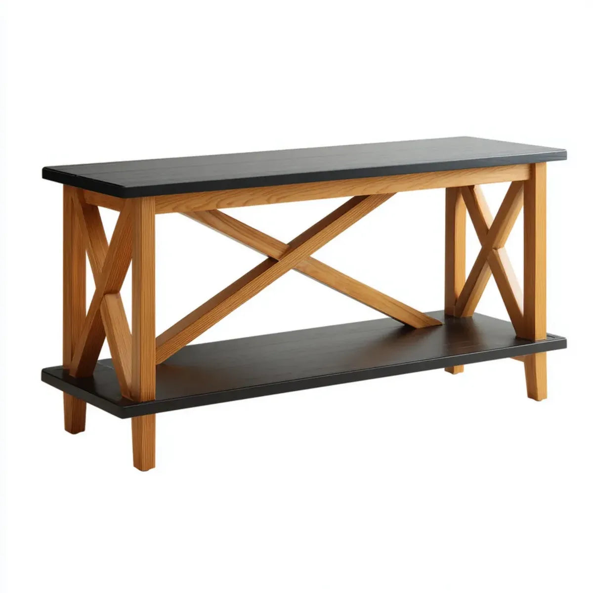 Meuble TV rectangulaire noir et bois naturel 120 x 40 x 60 cm en pin massif et MDF
