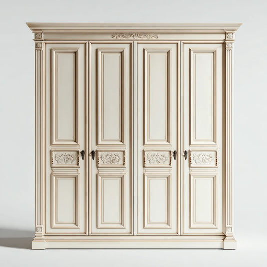 Armoire penderie 4 portes ivoire 220 x 60 x 230 cm en MDF rectangulaire