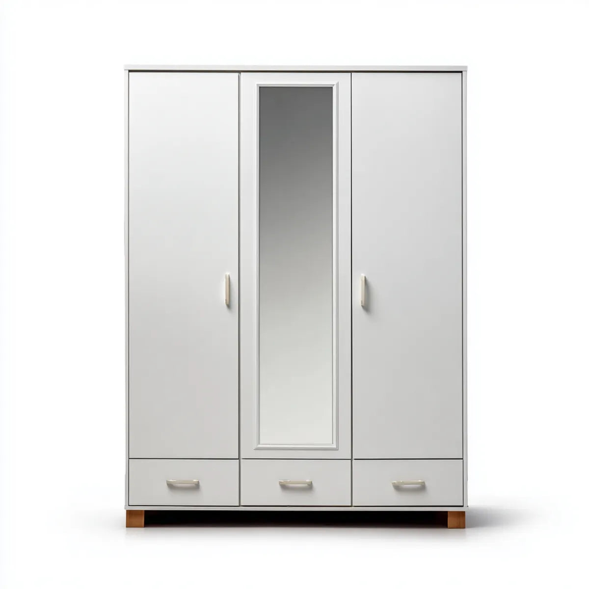 Armoire de chambre 3 portes 3 tiroirs blanche avec miroir 120 x 50 x 190 cm en panneaux de particules mélaminés rectangulaire