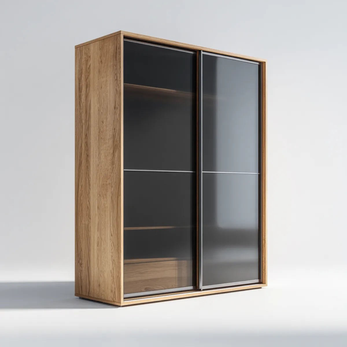 Armoire à portes coulissantes chêne naturel et gris fumé 120 x 60 x 200 cm en panneaux de particules et verre trempé