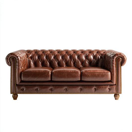 Canapé 3 places Chesterfield marron en cuir synthétique PU 220 x 90 x 75 cm