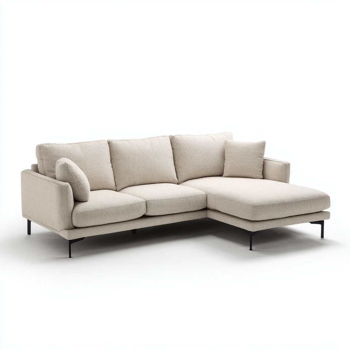 Canapé d'angle 3 places beige en polyester avec méridienne droite 250 x 160 x 85 cm