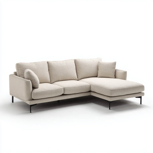 Canapé d'angle 3 places beige en polyester avec méridienne droite 250 x 160 x 85 cm